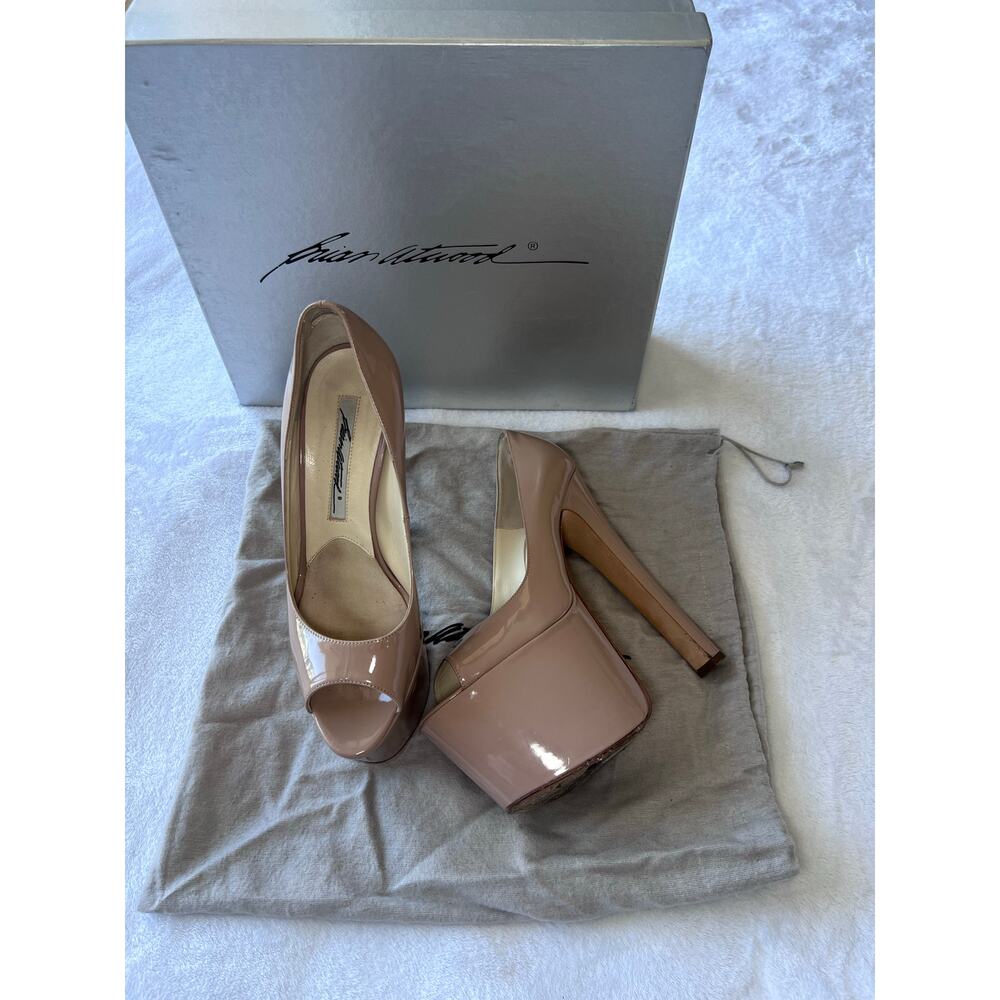 Brian Atwood Alesha 165 Nude Patent Platform Heels 36.5